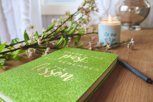 Let that shit go, candle, notebook