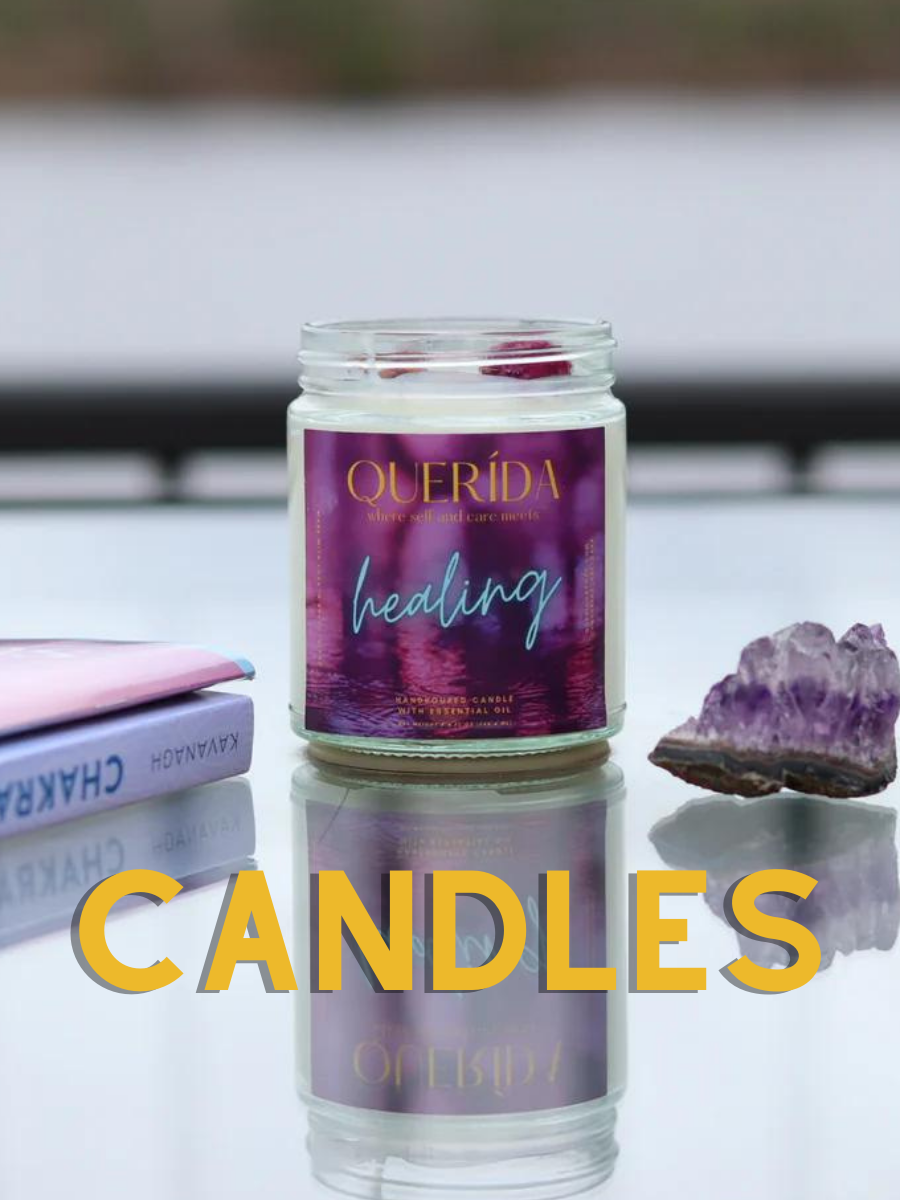 healing candle with amethyst crystal